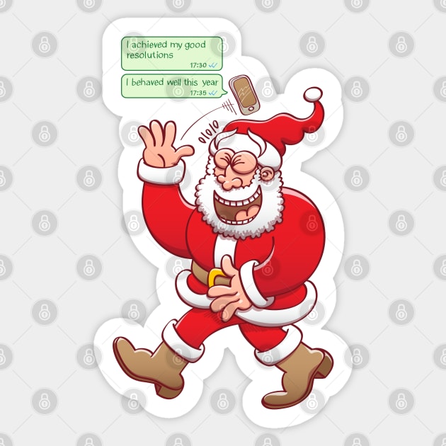 Santa laughing out loud when receiving text messages from people saying that they have been good Sticker by zooco